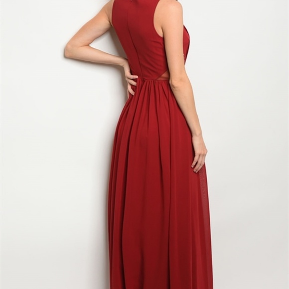 Blair Burgundy Jeweled Maxi Gown - Picture 2 of 2